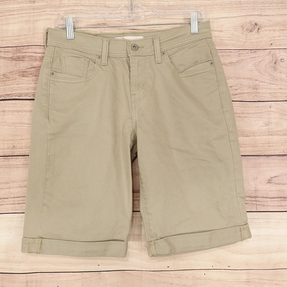 Levi's Bermuda Denim Shorts Womens Size 4 Beige 30 Waist 10 Inseam Stretch Logo